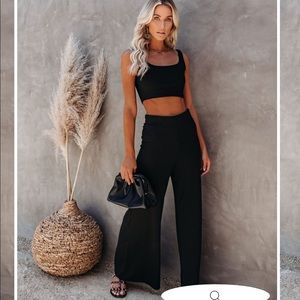 Pants wide leg ribbed